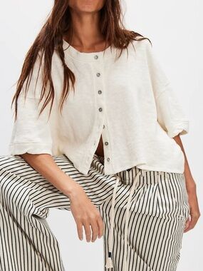 Relaxed Cream Button-Front Women's Top
